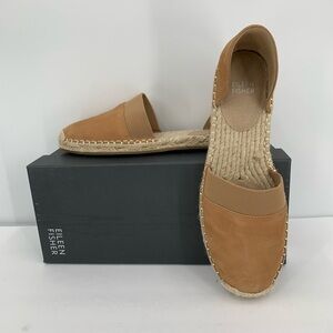 Eileen Fisher Lady-Nu d'Orsay Espadrille Shoe tan suede jute flat new 9
